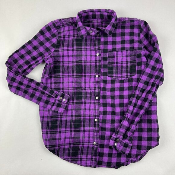 Weissman Womens Button Down Shirt Purple Black Plaid - Picture 2 of 8